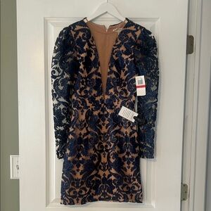 Dress the Population Navy and Nude Long Sleeve Dress